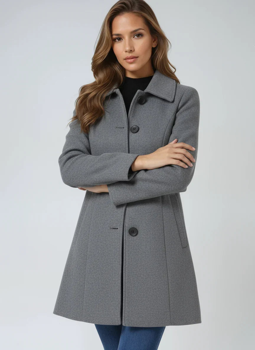 Women's A-Line Coat with Satin Lining, Grey, view 1