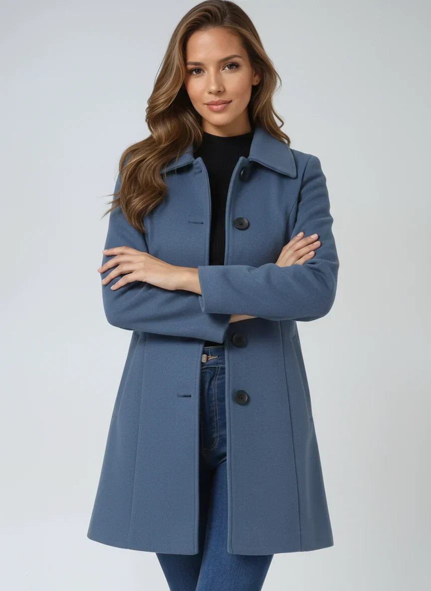 Women's A-Line Coat with Satin Lining, Blue, view 6