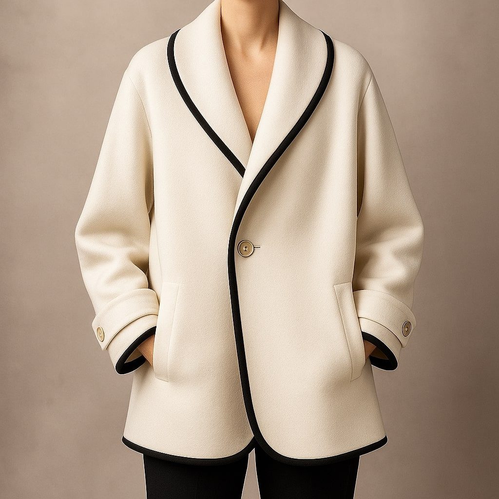 Women's Contrast-Trim Swing Coat with Shawl Collar, view 1