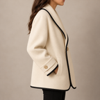 Women's Contrast-Trim Swing Coat with Shawl Collar, view 2