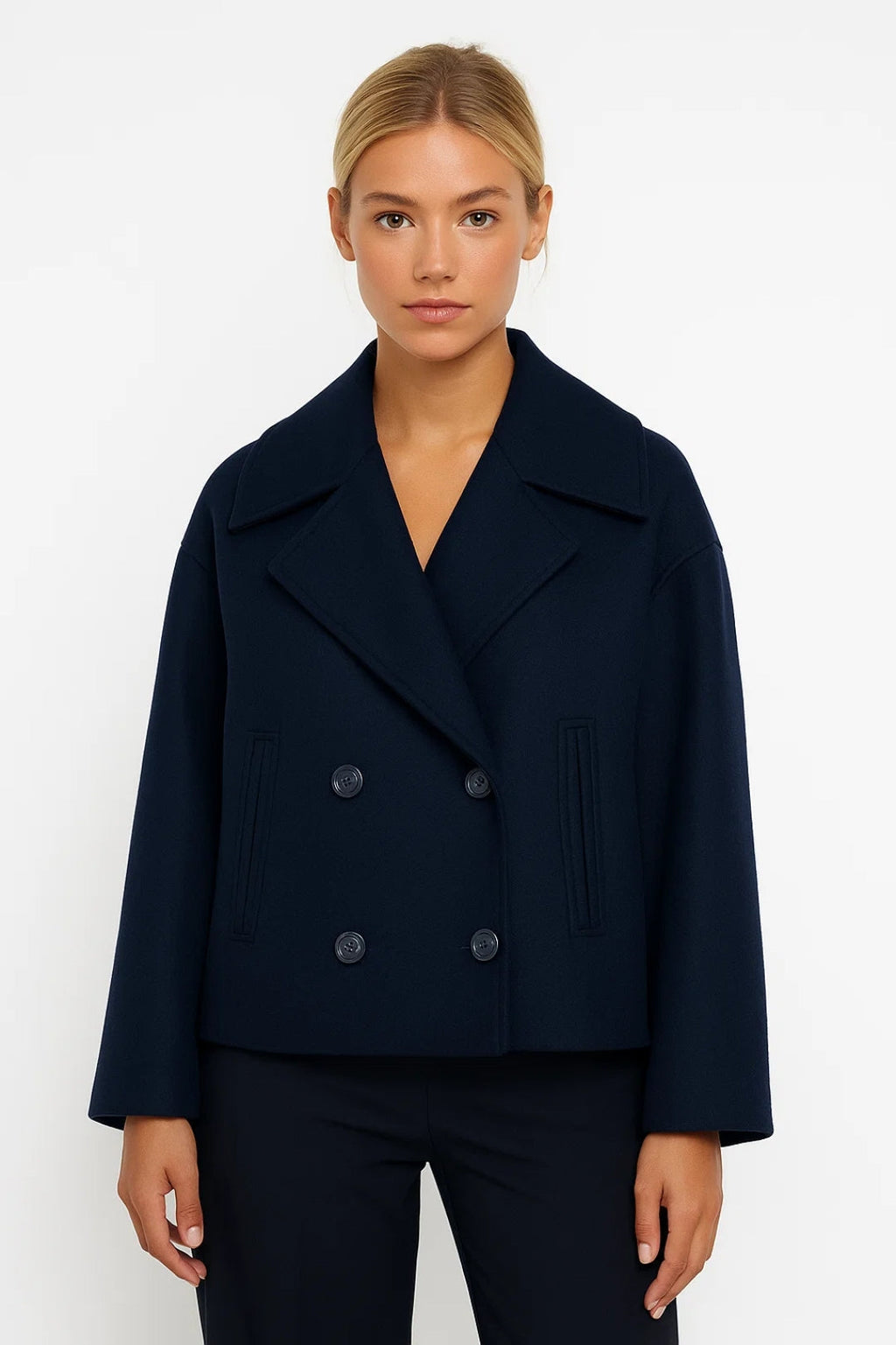 Women's Cropped Double-Breasted Pea Coat, view 2