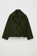 Women's Cropped Double-Breasted Pea Coat, Olive, view 3