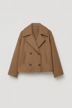 Women's Cropped Double-Breasted Pea Coat, Camel, view 4