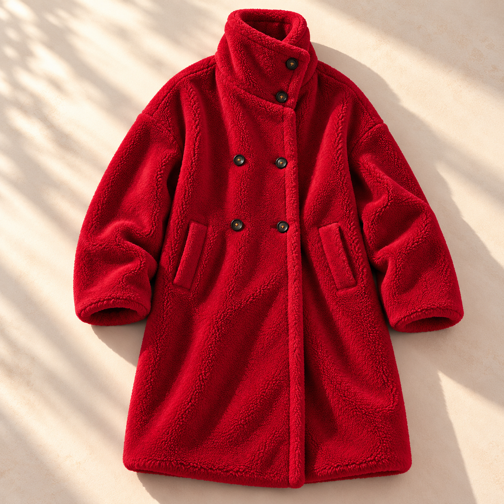 Women's Double-Breasted Teddy Coat with Stand Collar, view 16