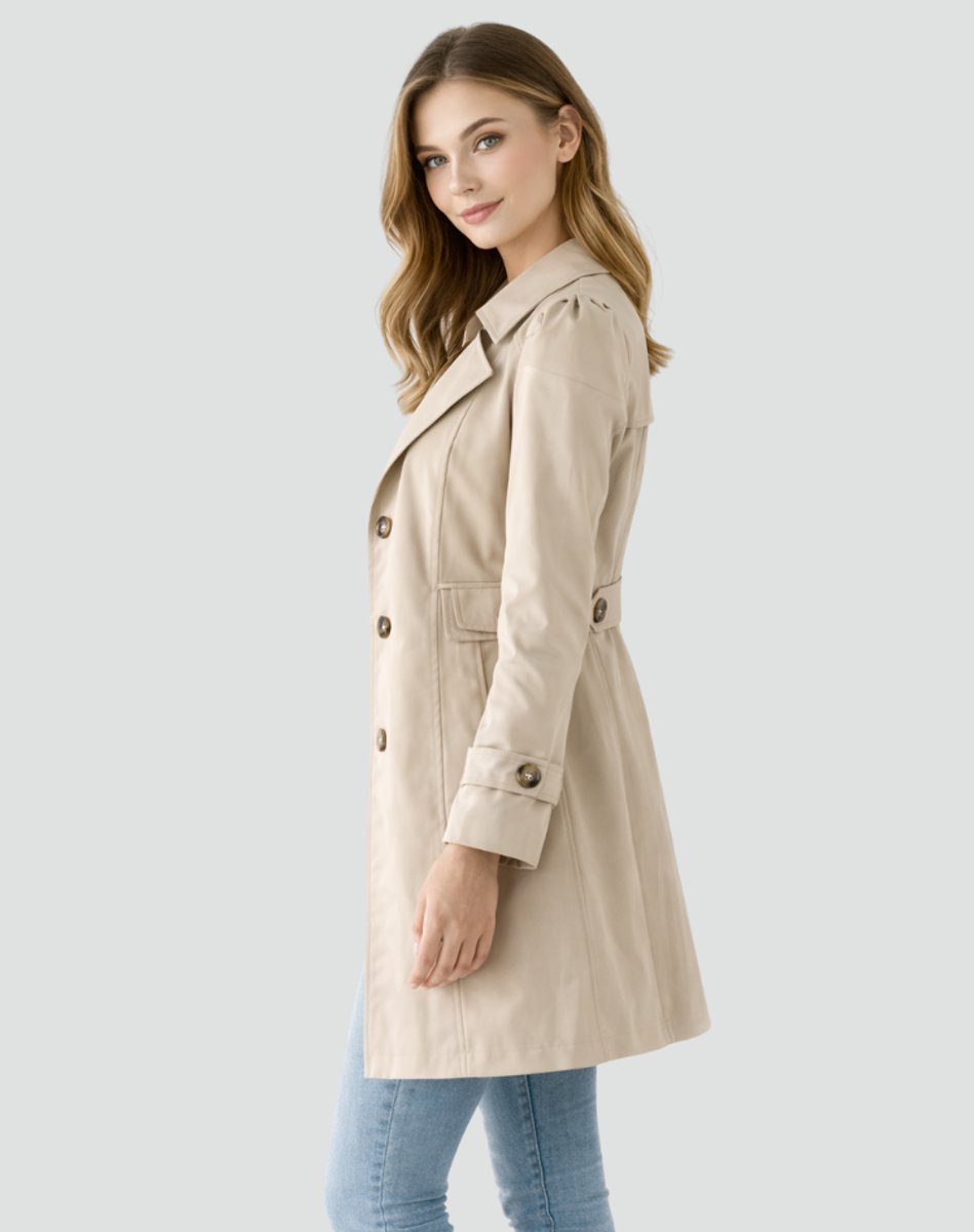 Women's Double-Breasted Trench Coat with Buttoned Cuffs, view 2