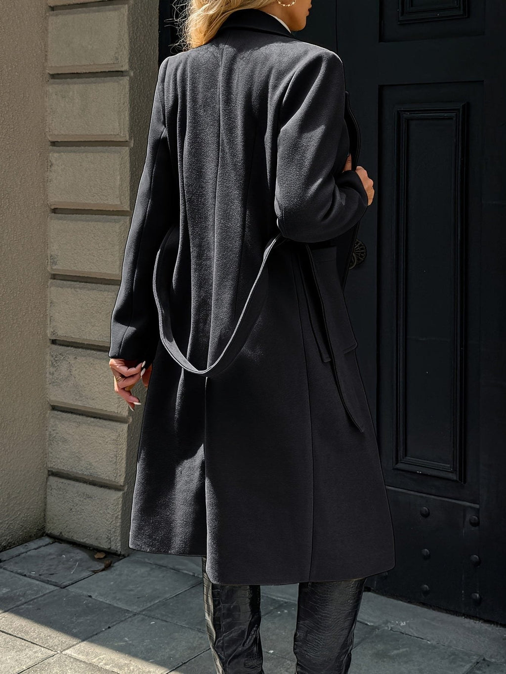 Women's Long Belted Coat with Patch Pockets, view 8