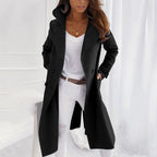 Women's Longline Open-Front Coat with Wide Collar, Black, view 2
