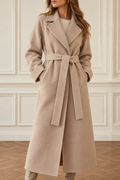 Women's Maxi Wrap Coat with Self-Tie Belt, Beige, view 1