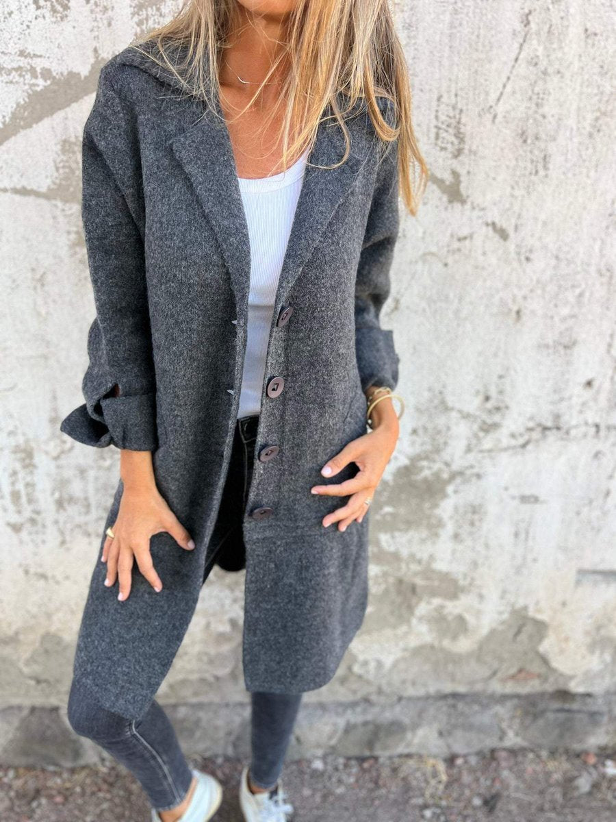 Women's Oversized Coat with Turn-Back Cuffs, Grey, view 4