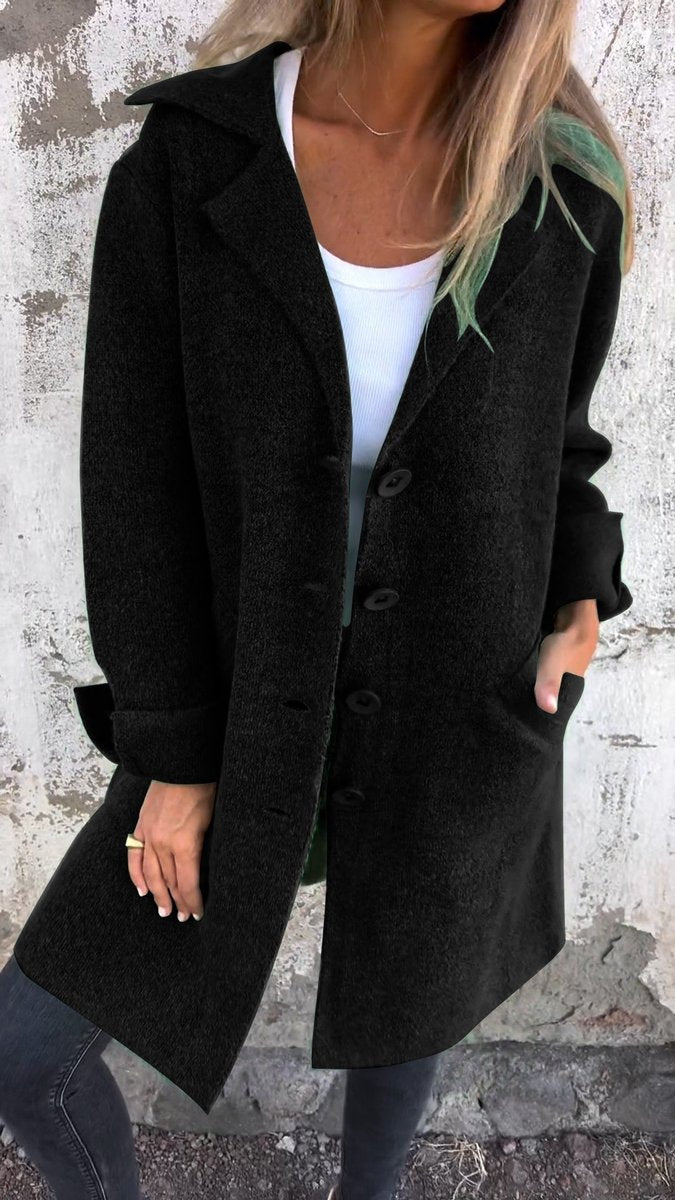 Women's Oversized Coat with Turn-Back Cuffs, Black, view 7
