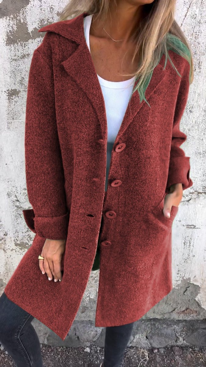 Women's Oversized Coat with Turn-Back Cuffs, Red, view 11