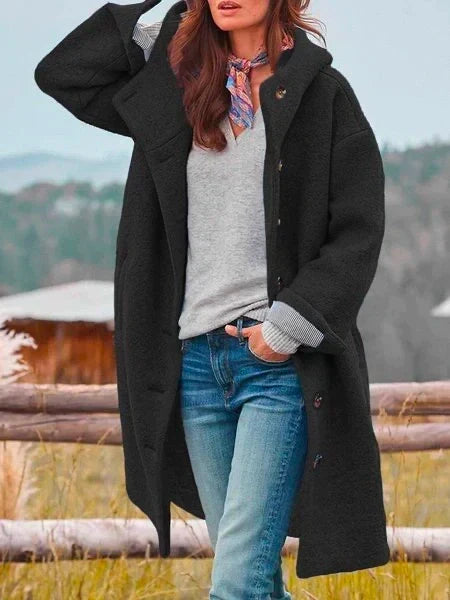 Women's Oversized Hooded Teddy Coat, Black, view 4