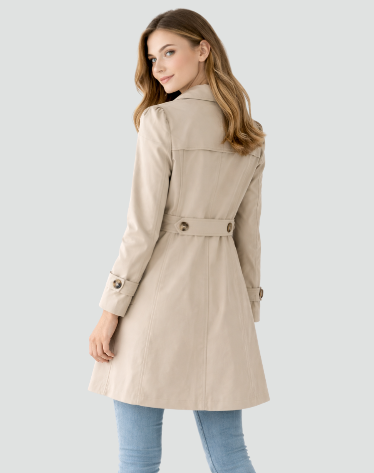 Women's Single-Breasted Trench Coat with Gold-Tone Buttons, view 2