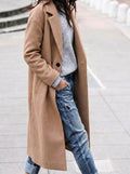 Women's Single-Button Long Coat with Wide Lapels, Khaki, view 1