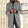 Women's Stand-Collar Wool-Blend Coat with Patch Pockets, Grey, view 1