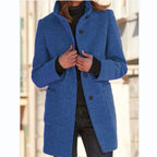 Women's Stand-Collar Wool-Blend Coat with Patch Pockets, Dark blue, view 2
