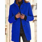 Women's Stand-Collar Wool-Blend Coat with Patch Pockets, Royal blue, view 3