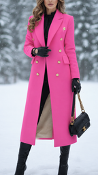 Women's Tailored Long Coat with Gold-Tone Buttons, Hot Pink, view 5