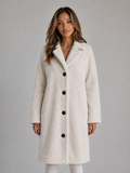 Women's Teddy Coat with Wide Collar and Contrast Buttons, White, view 1