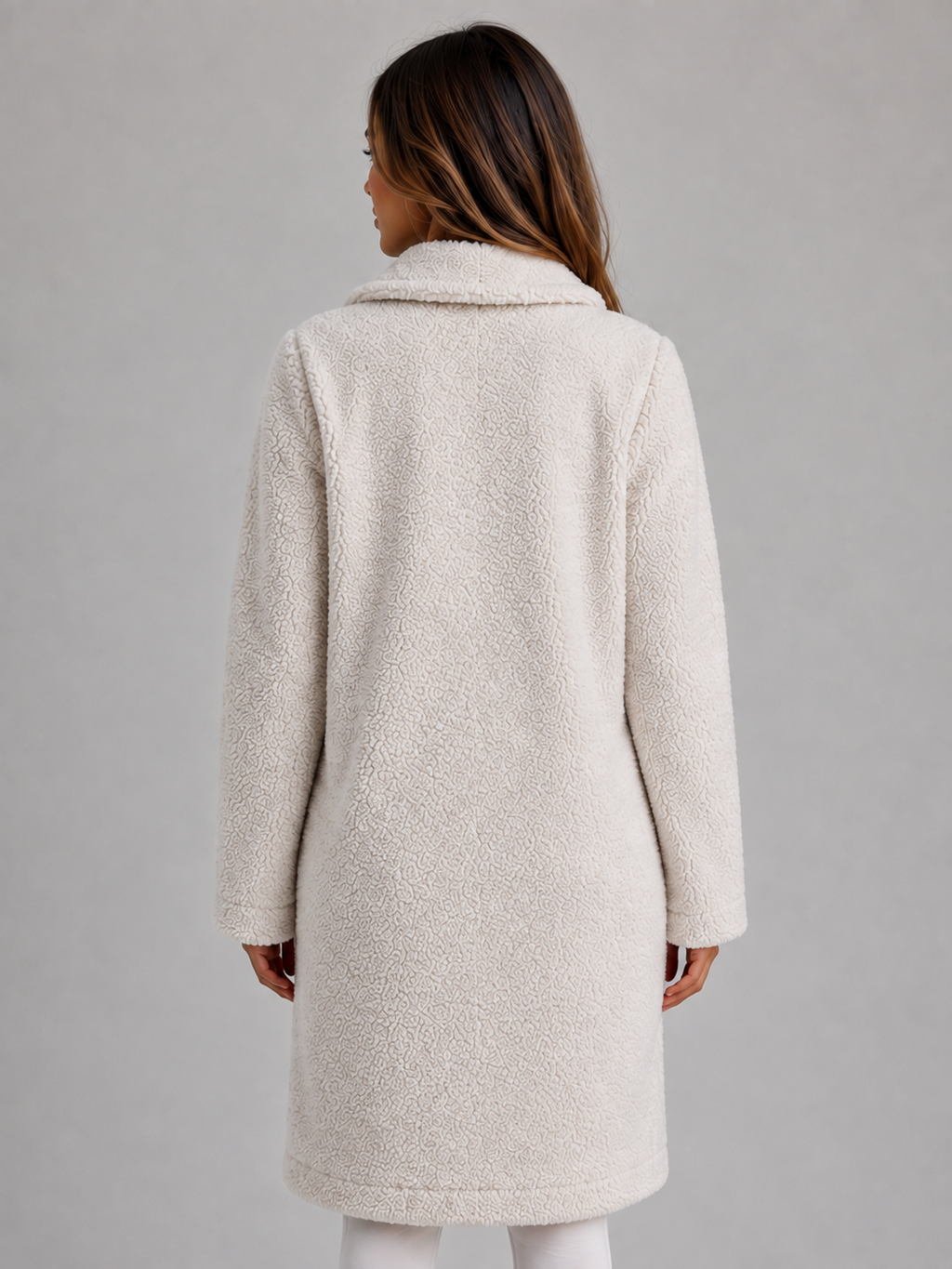 Women's Teddy Coat with Wide Collar and Contrast Buttons, view 2