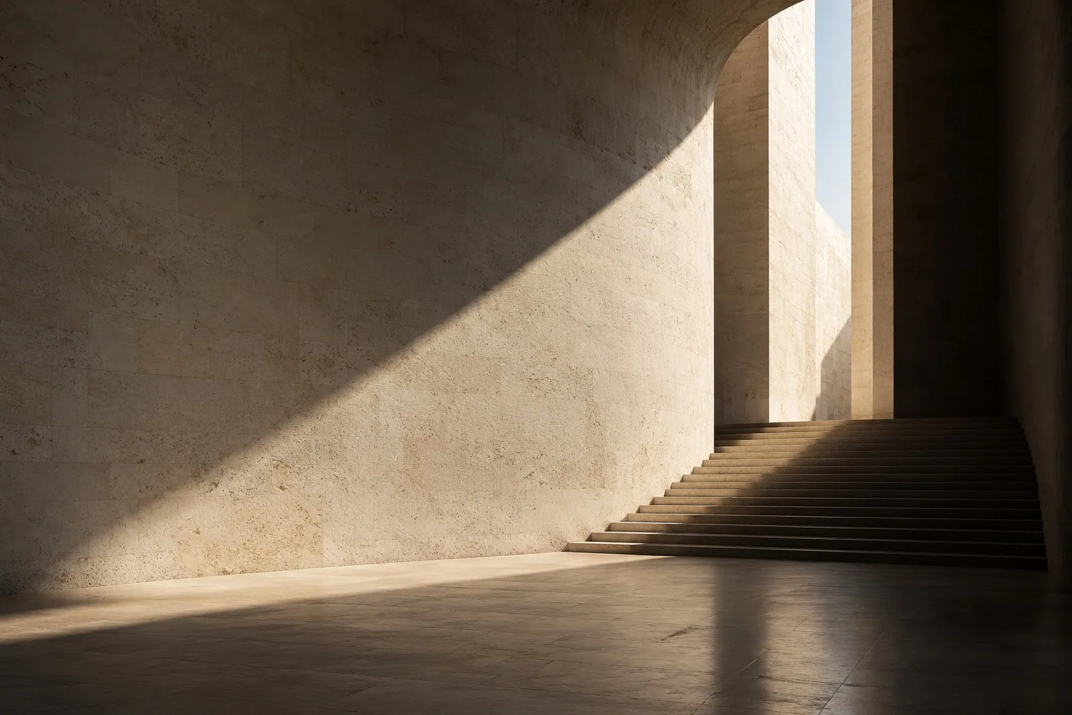 An architectural study of light and shadow on pale stone